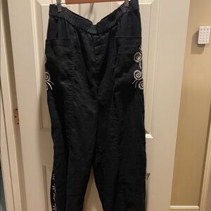 Johnny Was Black Embroidered pants